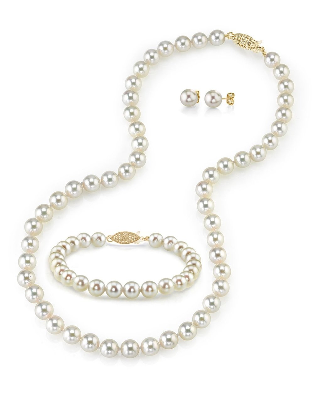THE PEARL SOURCE 14K Gold 7.5-8mm Round White Pearl Necklace