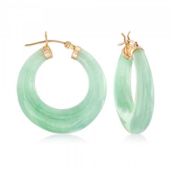 14kt Yellow Gold Ross-Simons Jade Hoop Earrings