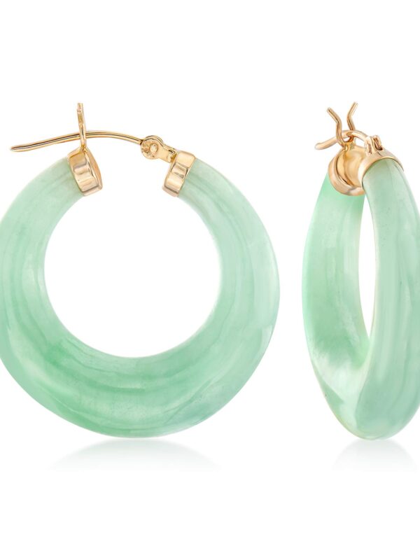 14kt Yellow Gold Ross-Simons Jade Hoop Earrings