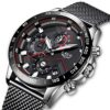 Elegant Waterproof Black LIGE Men Watch Chronograph