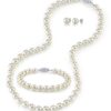 Bracelet & Earrings 14K Gold Quality Round White Akoya Cultured Pearl Necklace