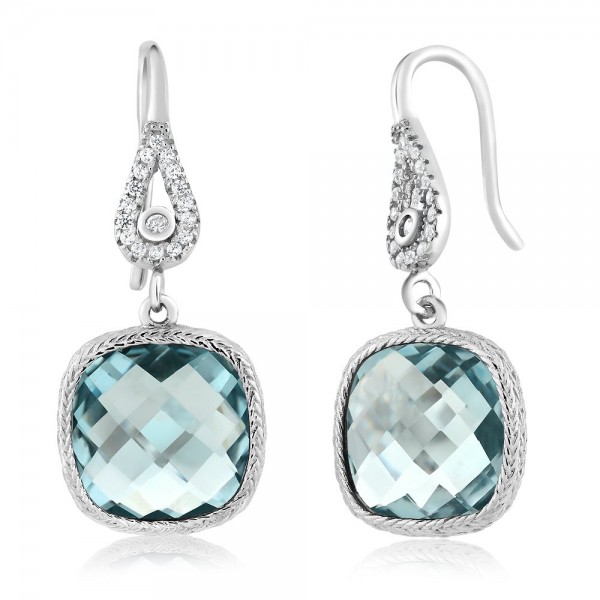 Gem Stone King Sterling Silver Simulated Aquamarine Dangle Earrings