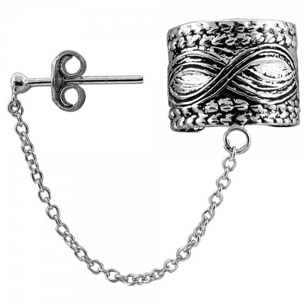 Silver Ear Cuff Earring with Chain & Ball Stud