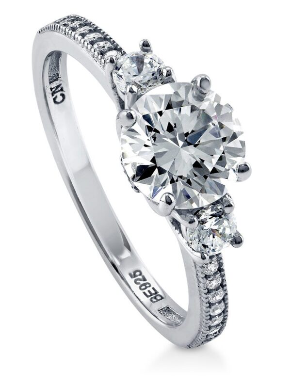 BERRICLE Rhodium Plated Sterling Silver Round Cubic Zirconia