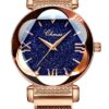 Rose Gold Watch Magnetic Mesh Band Waterproof