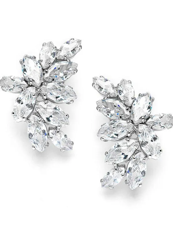 Mariell Bridal Wedding CZ Clip Earrings with Marquis