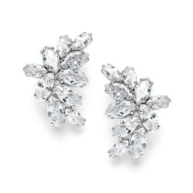 Mariell Bridal Wedding CZ Clip Earrings with Marquis