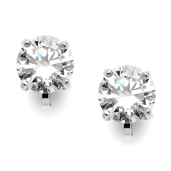 Mariell Cubic Zirconia Crystal Wedding Clip On Stud Earrings