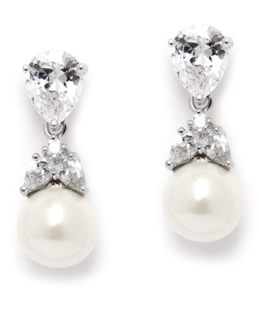 Mariell Silver Platinum Plated Pear-Shaped Earrings
