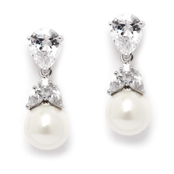 Mariell Silver Platinum Plated Pear-Shaped Earrings