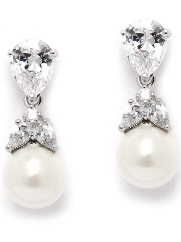 Mariell Silver Platinum Plated Pear-Shaped Earrings