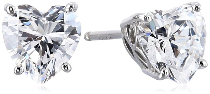 Platinum Plated Sterling Silver Heart-Shape Stud Earrings
