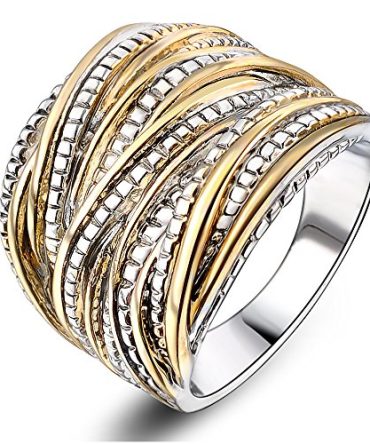 Wire Statement Ring Wide Band Gold and Silver