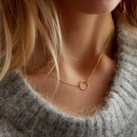 Simple Gold Choker with Disc Pendant Dainty Circle Necklace