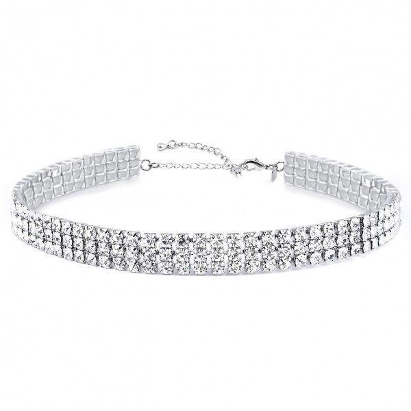 Clear Rhinestone Choker Necklace Silver Tone
