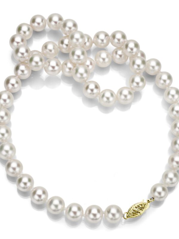 14k Yellow Gold AAA Hand-picked White Pearl Necklace