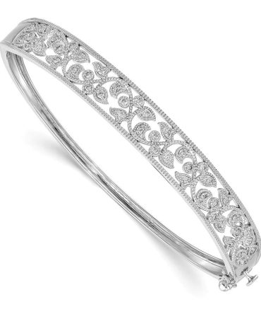 14k White Gold Diamond Hinged Bangle Bracelet Cuff Expandable