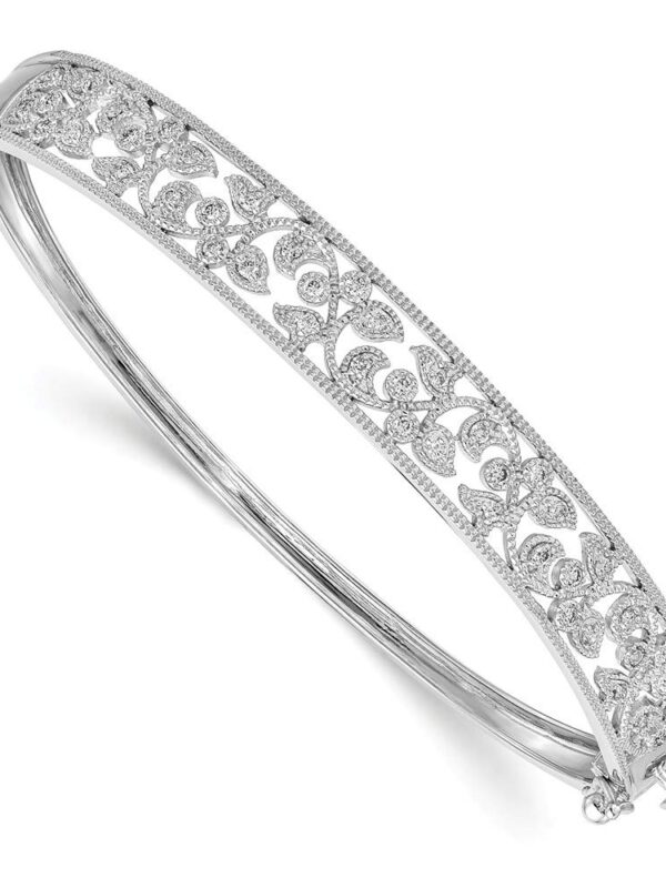 14k White Gold Diamond Hinged Bangle Bracelet Cuff Expandable