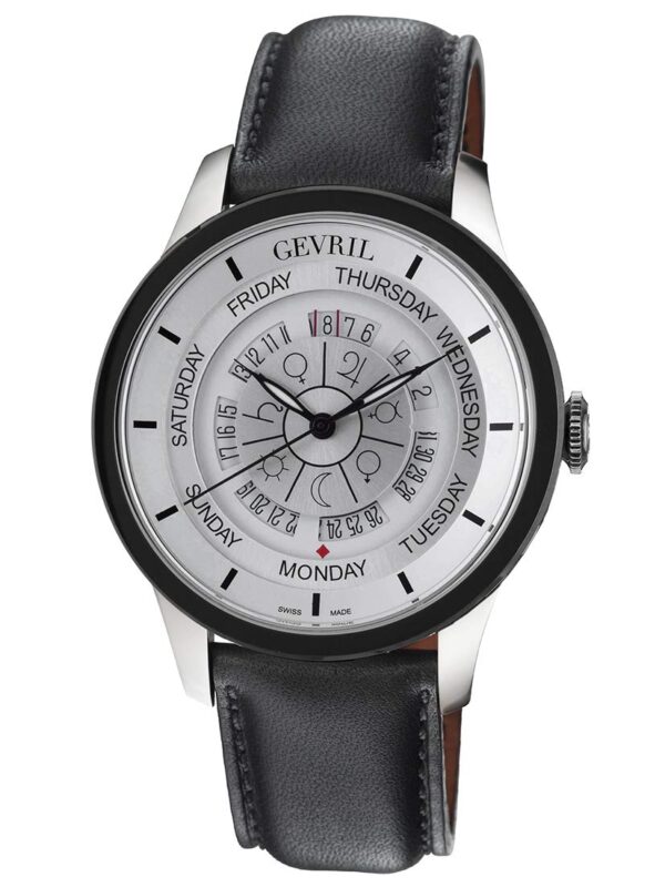 Swiss Automatic Black Leather Strap Watch Gevril Columbus