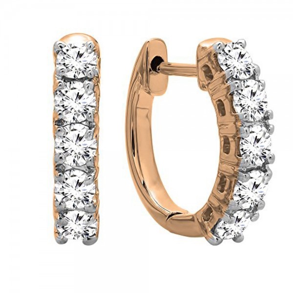 Rose Gold 14K Round Lab Grown White Diamond Ladies Hoop Earrings
