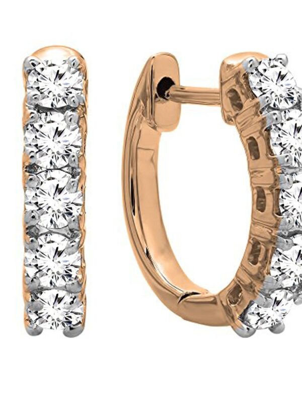 Rose Gold 14K Round Lab Grown White Diamond Ladies Hoop Earrings