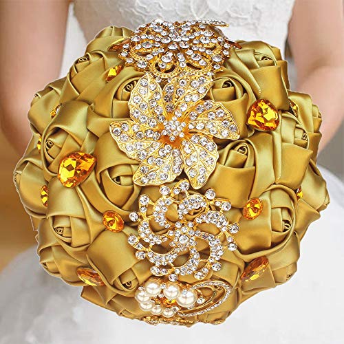 Flowers Bridal Bouquets Golden Crystal Bride Gold Rhinestone