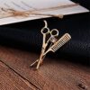 Hairdresser Scissors and Comb Brooch Pin