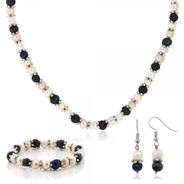 Multi-Color Cultured Freshwater Pearl Necklace Earrings