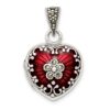 925 Sterling Silver Polished back Red Enamel Locket Pendant
