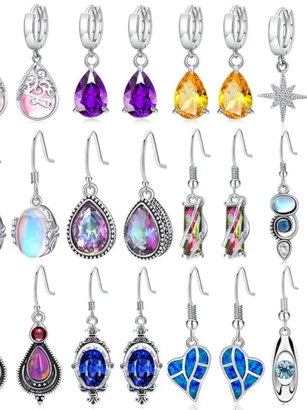 12 Pair Crystal Drop Dangle Earrings for Women