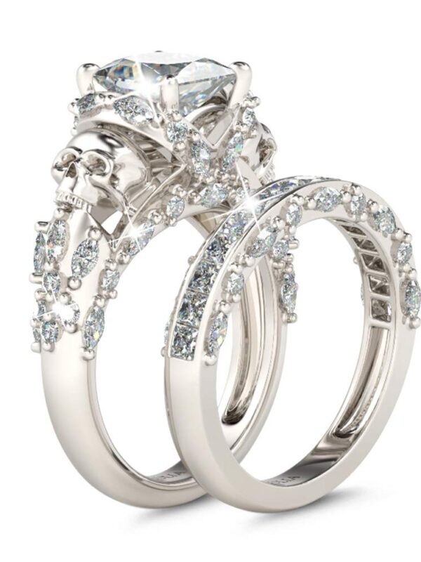 Jeulia Skull Engagement Ring Sets Sterling Silver Band Rings