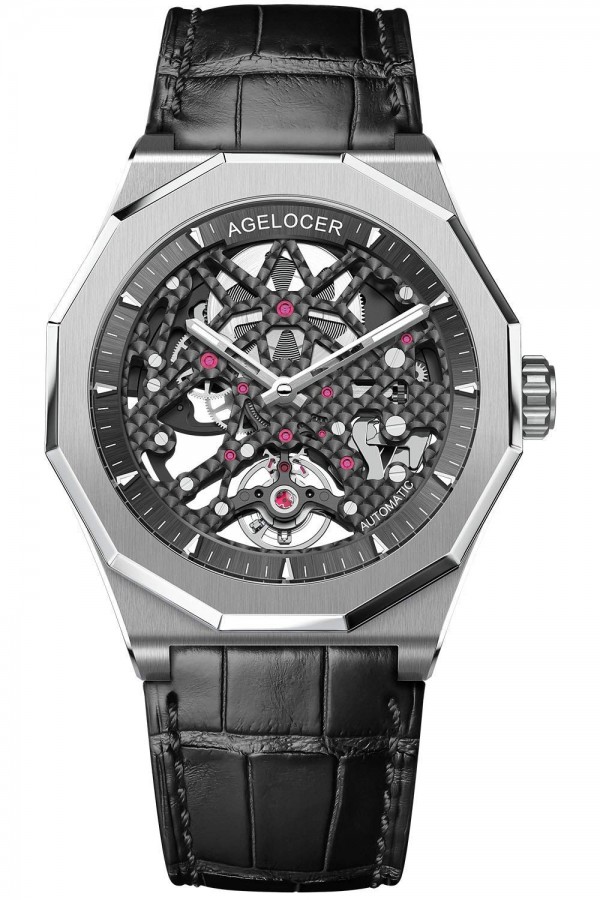 Agelocer Men's Watch Fashion Top Brand Black Skeleton