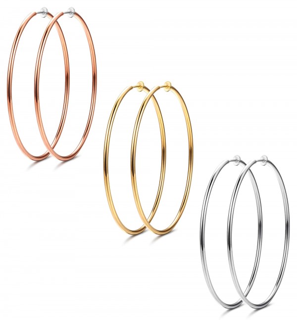 Udalyn 3 Pairs Women Big Stainless Hoop Earrings Set