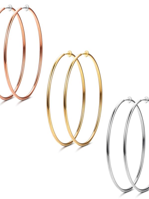 Udalyn 3 Pairs Women Big Stainless Hoop Earrings Set
