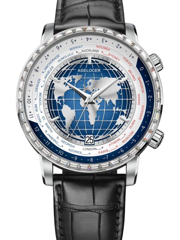 Agelocer Men's Genuine Diamond Dial Blue World time Mechanical Calendar