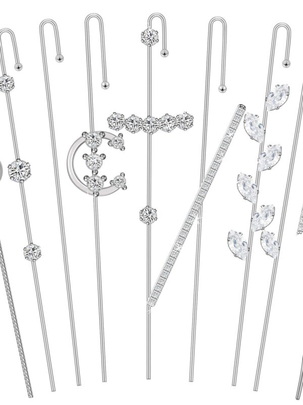 Crawler Hook Earrings Silver Plated Rhinestone