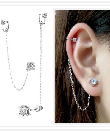 Crystal Ear Cuff Earrings Chain Sterling Silver Hypoallergenic