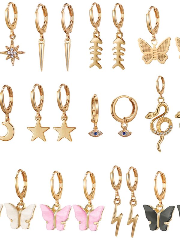 Gold Hoop Butterfly Earrings with Charm