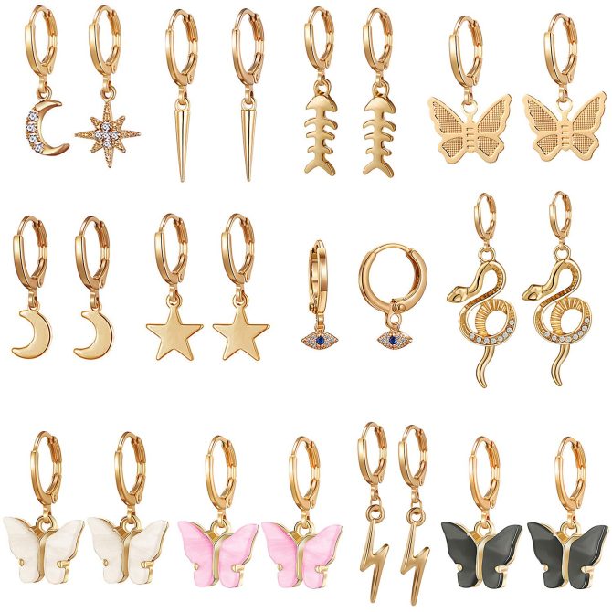 Gold Hoop Butterfly Earrings with Charm