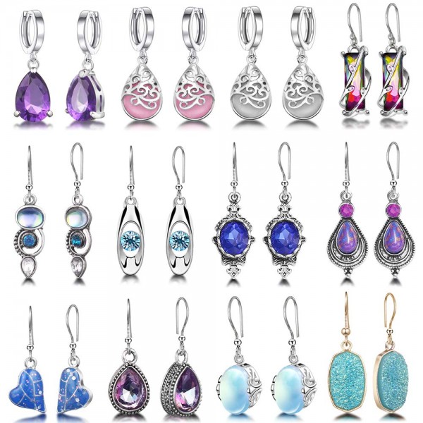 12 Pairs Teardrop Druse Crystal Drop Dangle Earrings