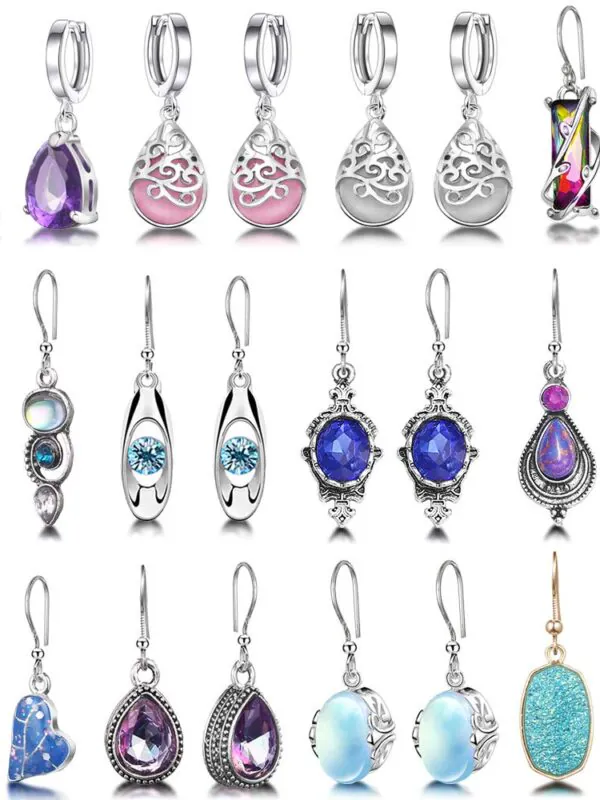 12 Pairs Teardrop Druse Crystal Drop Dangle Earrings