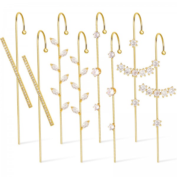 4 Pairs Ear Cuff Wrap Crawler Hook Earrings