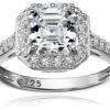 Sterling Silver Halo Ring set with Asscher Cut Swarovski Zirconia