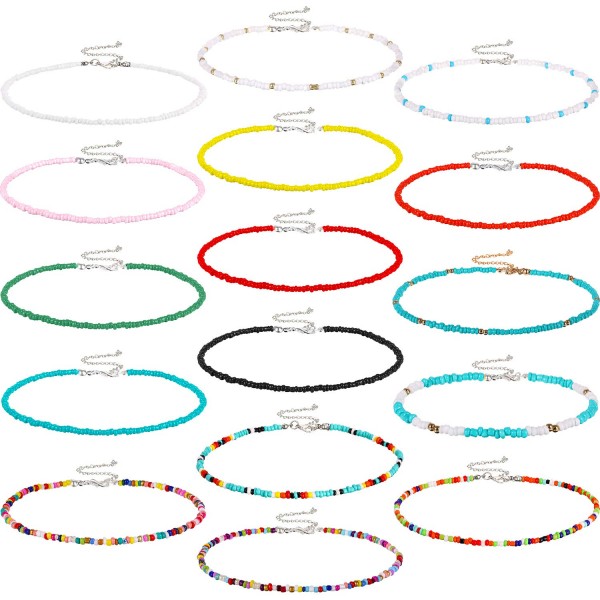 16 Pieces Boho Beads Choker Seed Beaded Choker Necklace