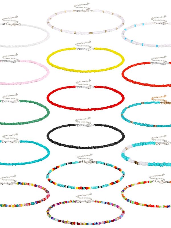 16 Pieces Boho Beads Choker Seed Beaded Choker Necklace
