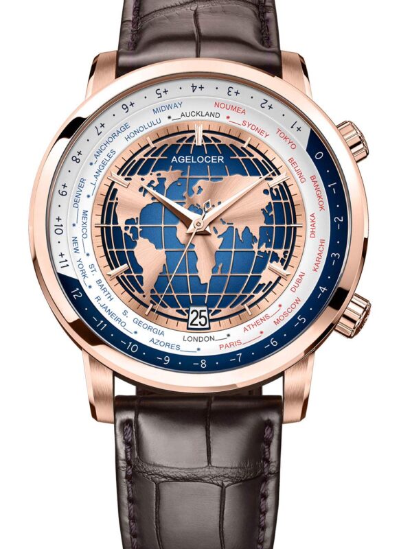 Agelocer Men's Top Brand Genuine Diamond Dial Blue Mechanical Watch