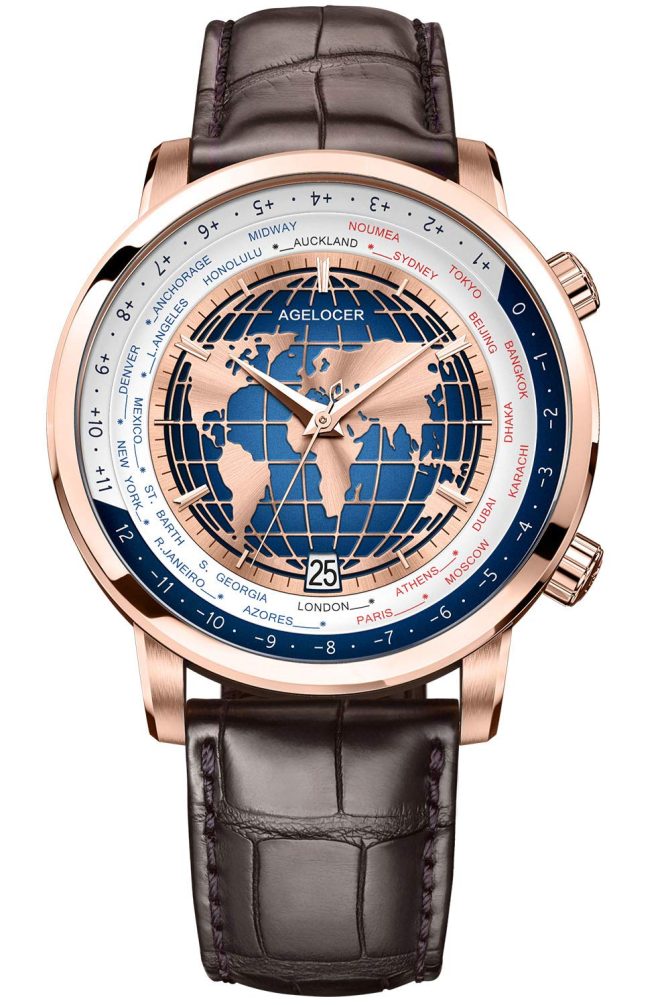 Agelocer Men's Top Brand Genuine Diamond Dial Blue Mechanical Watch