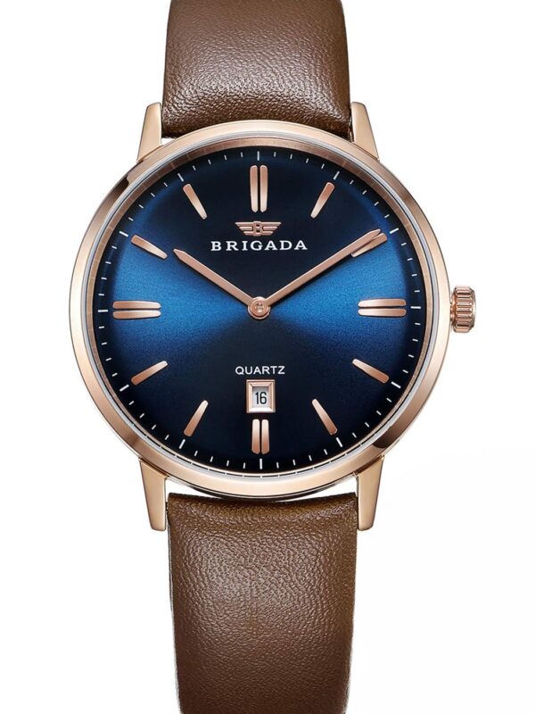Men's Blue Dial Rose Gold Watch with Leather Strap – Waterproof and Elegant Design