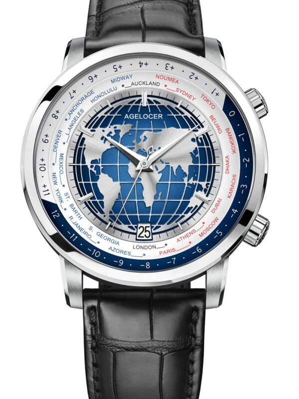 Agelocer Men's Genuine Diamond Dial Blue World time Watch