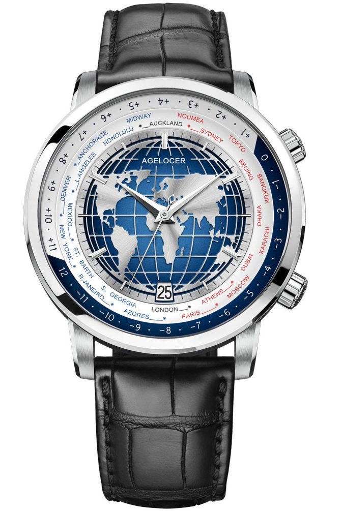Agelocer Men's Genuine Diamond Dial Blue World time Watch